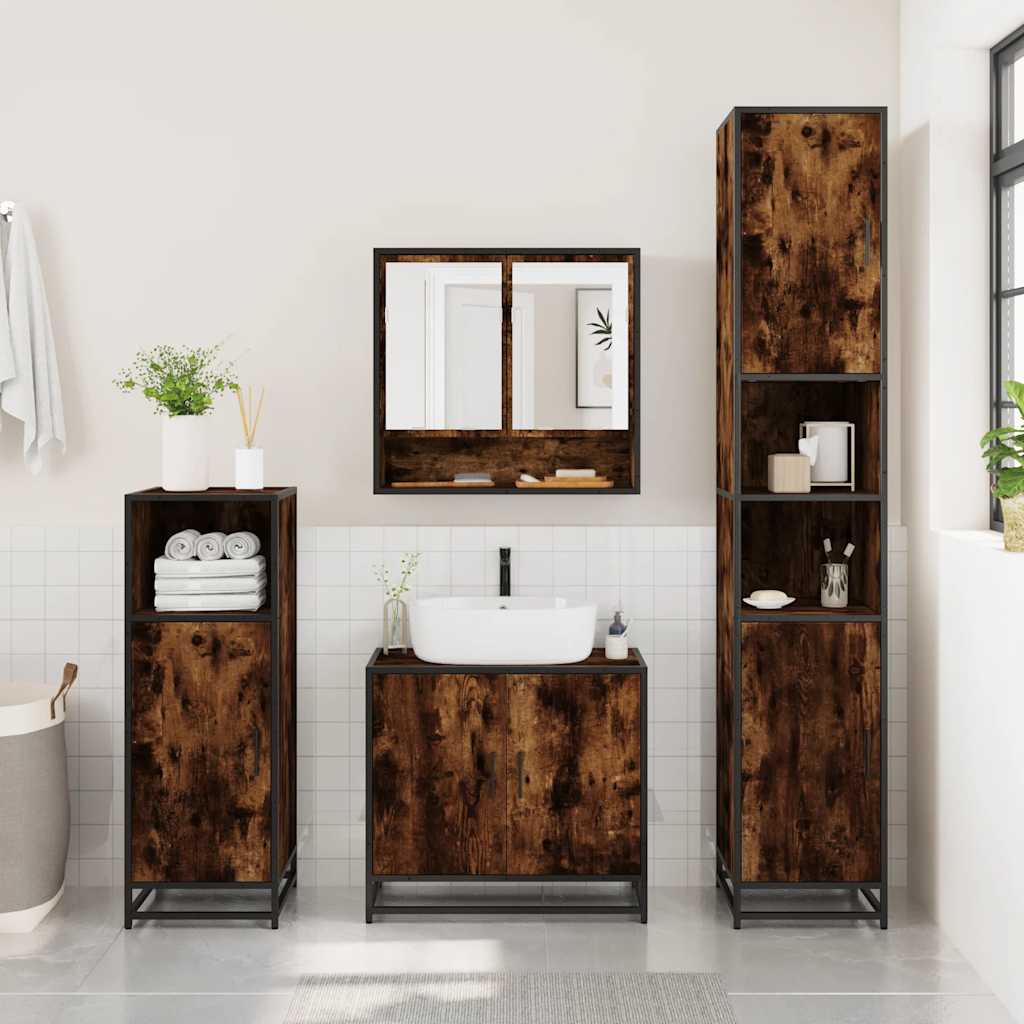 2 Piece Bathroom Furniture Set Smoked Oak Engineered Wood