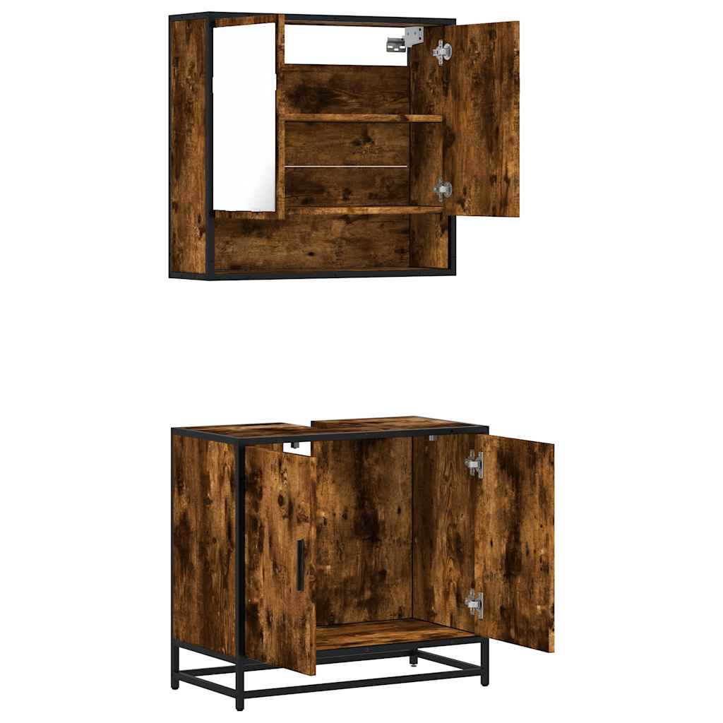 2 Piece Bathroom Furniture Set Smoked Oak Engineered Wood