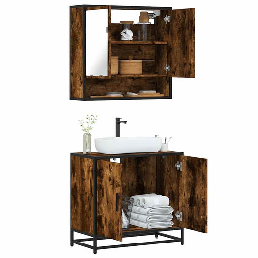 2 Piece Bathroom Furniture Set Smoked Oak Engineered Wood