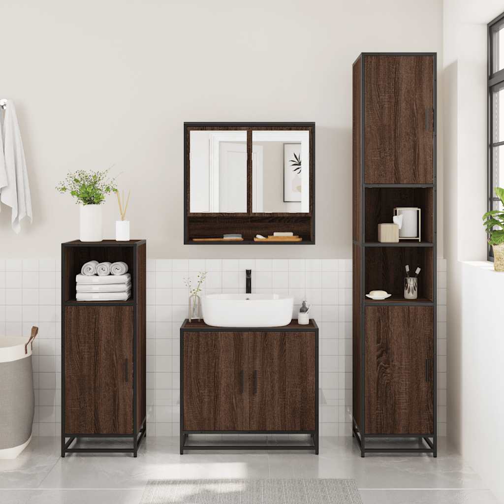 2 Piece Bathroom Furniture Set Brown Oak Engineered Wood