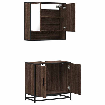 2 Piece Bathroom Furniture Set Brown Oak Engineered Wood