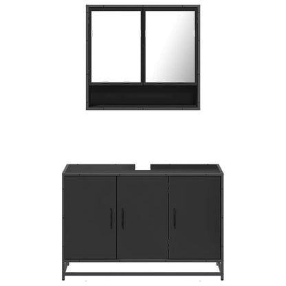 2 Piece Bathroom Furniture Set Black Engineered Wood