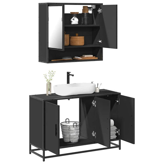 2 Piece Bathroom Furniture Set Black Engineered Wood