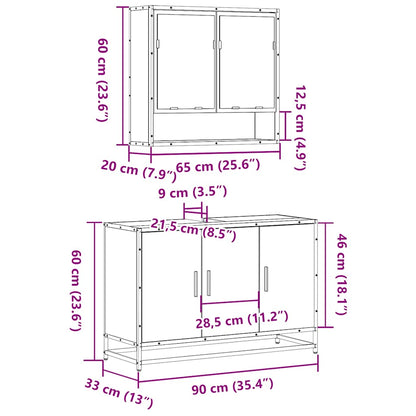 2 Piece Bathroom Furniture Set Smoked Oak Engineered Wood