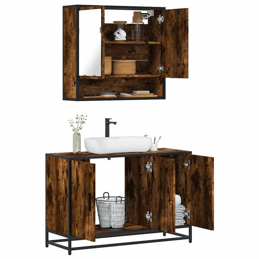 2 Piece Bathroom Furniture Set Smoked Oak Engineered Wood