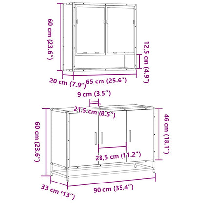 2 Piece Bathroom Furniture Set Grey Sonoma Engineered Wood