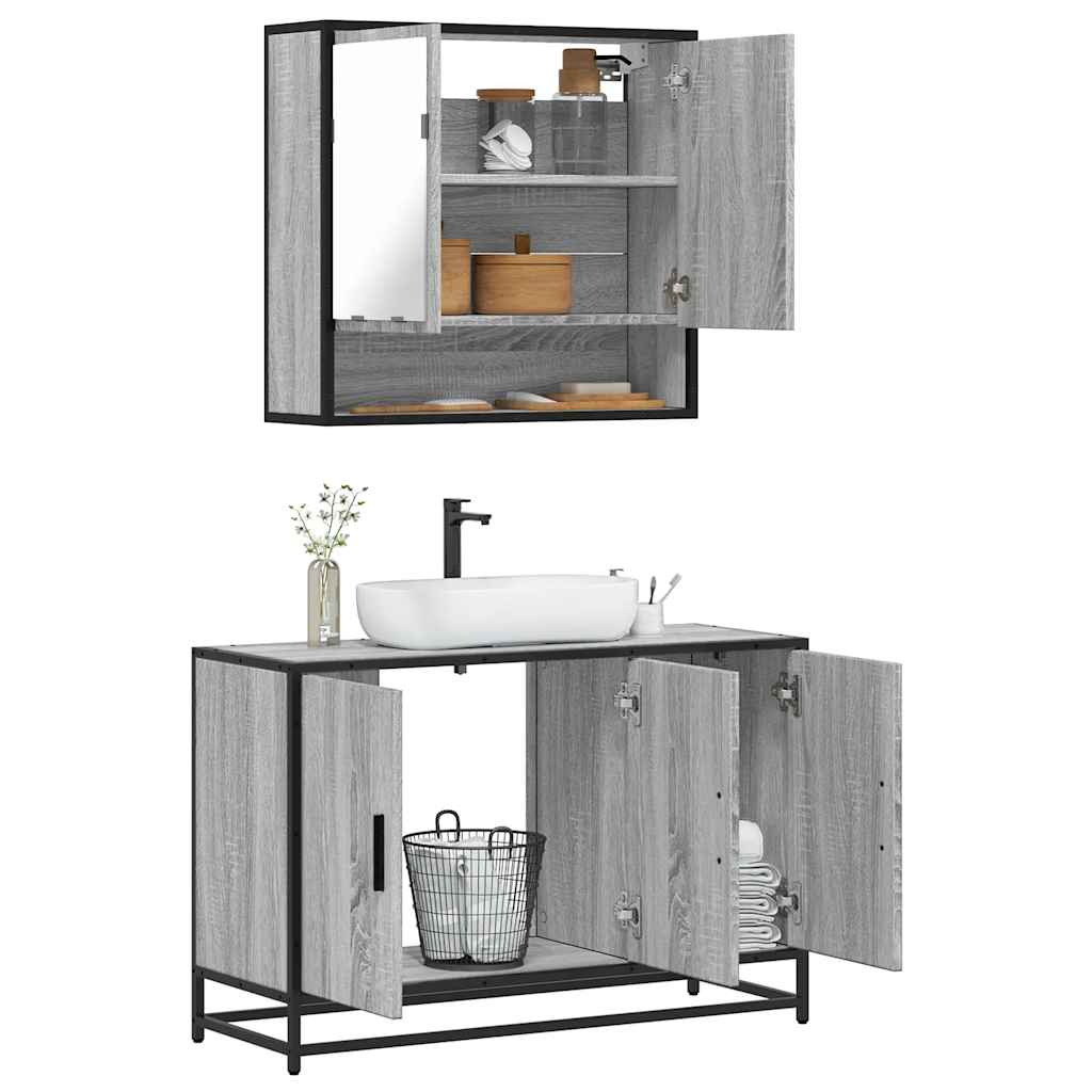 2 Piece Bathroom Furniture Set Grey Sonoma Engineered Wood