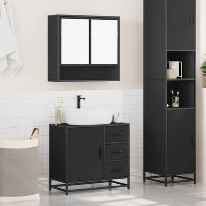 2 Piece Bathroom Furniture Set Black Engineered Wood