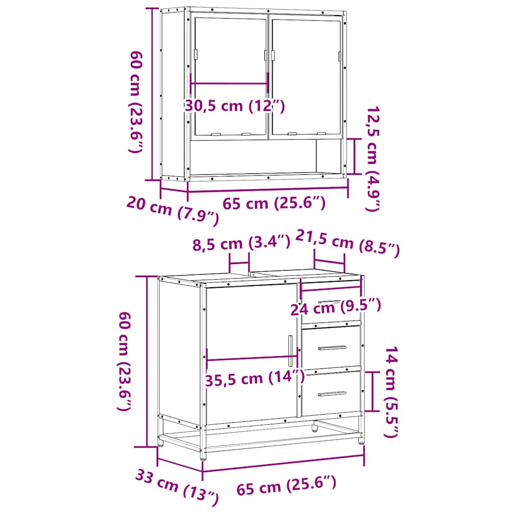 2 Piece Bathroom Furniture Set Sonoma Oak Engineered Wood