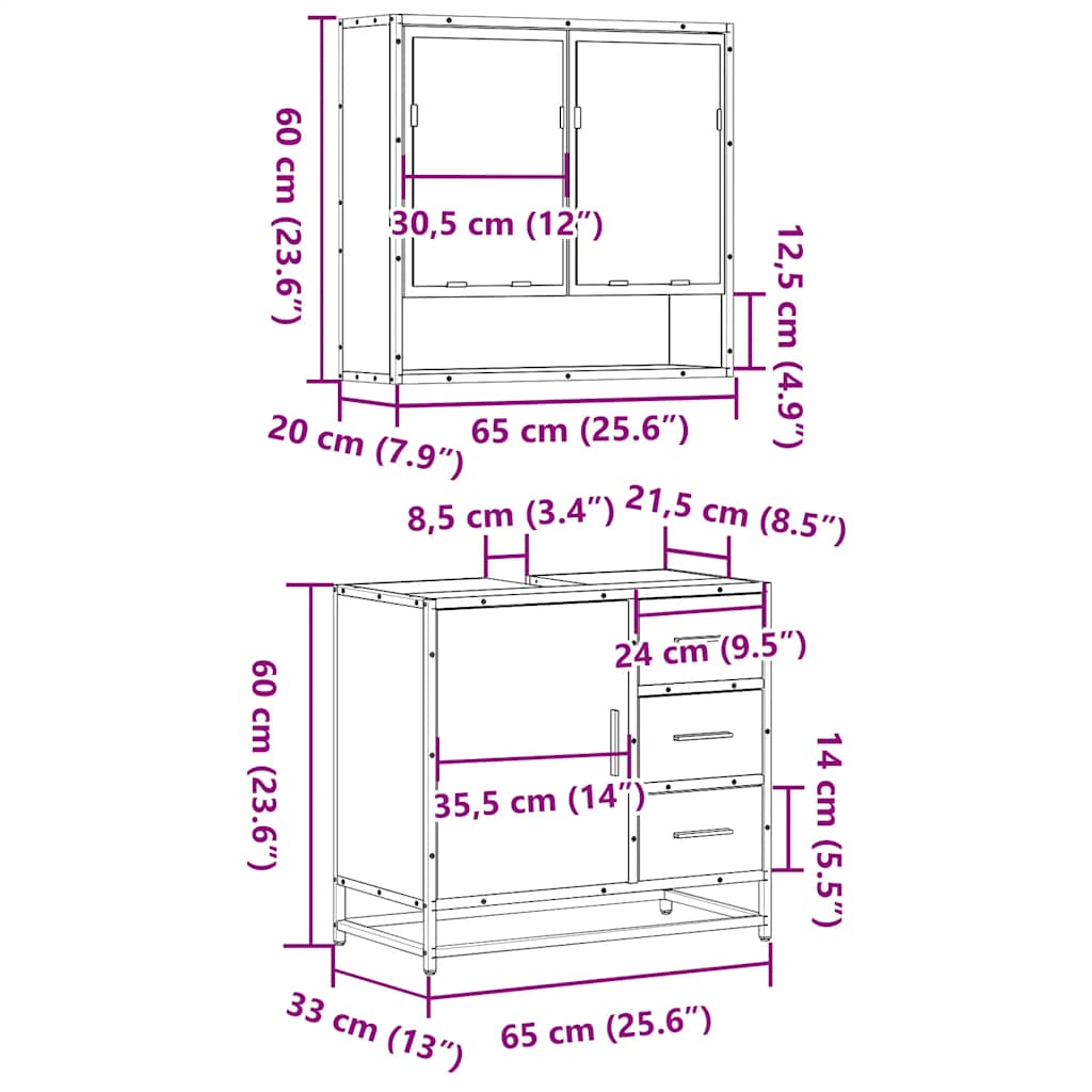 2 Piece Bathroom Furniture Set Grey Sonoma Engineered Wood