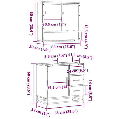 2 Piece Bathroom Furniture Set Grey Sonoma Engineered Wood