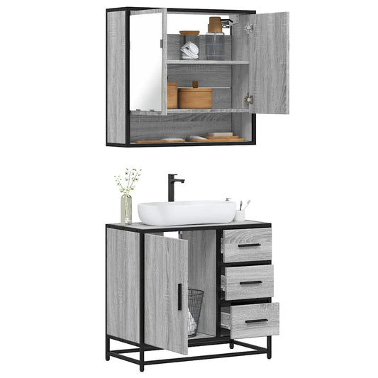 2 Piece Bathroom Furniture Set Grey Sonoma Engineered Wood