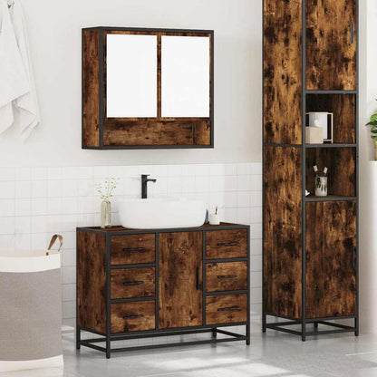 2 Piece Bathroom Furniture Set Smoked Oak Engineered Wood