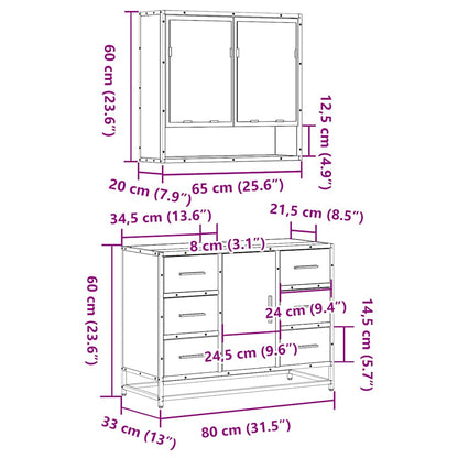 2 Piece Bathroom Furniture Set Smoked Oak Engineered Wood