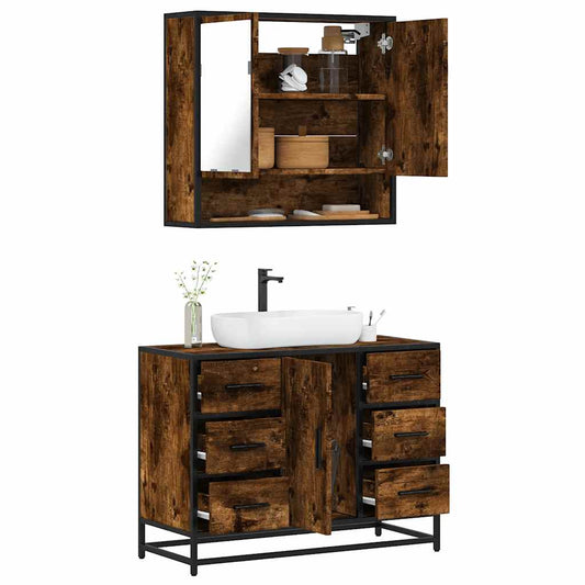 2 Piece Bathroom Furniture Set Smoked Oak Engineered Wood