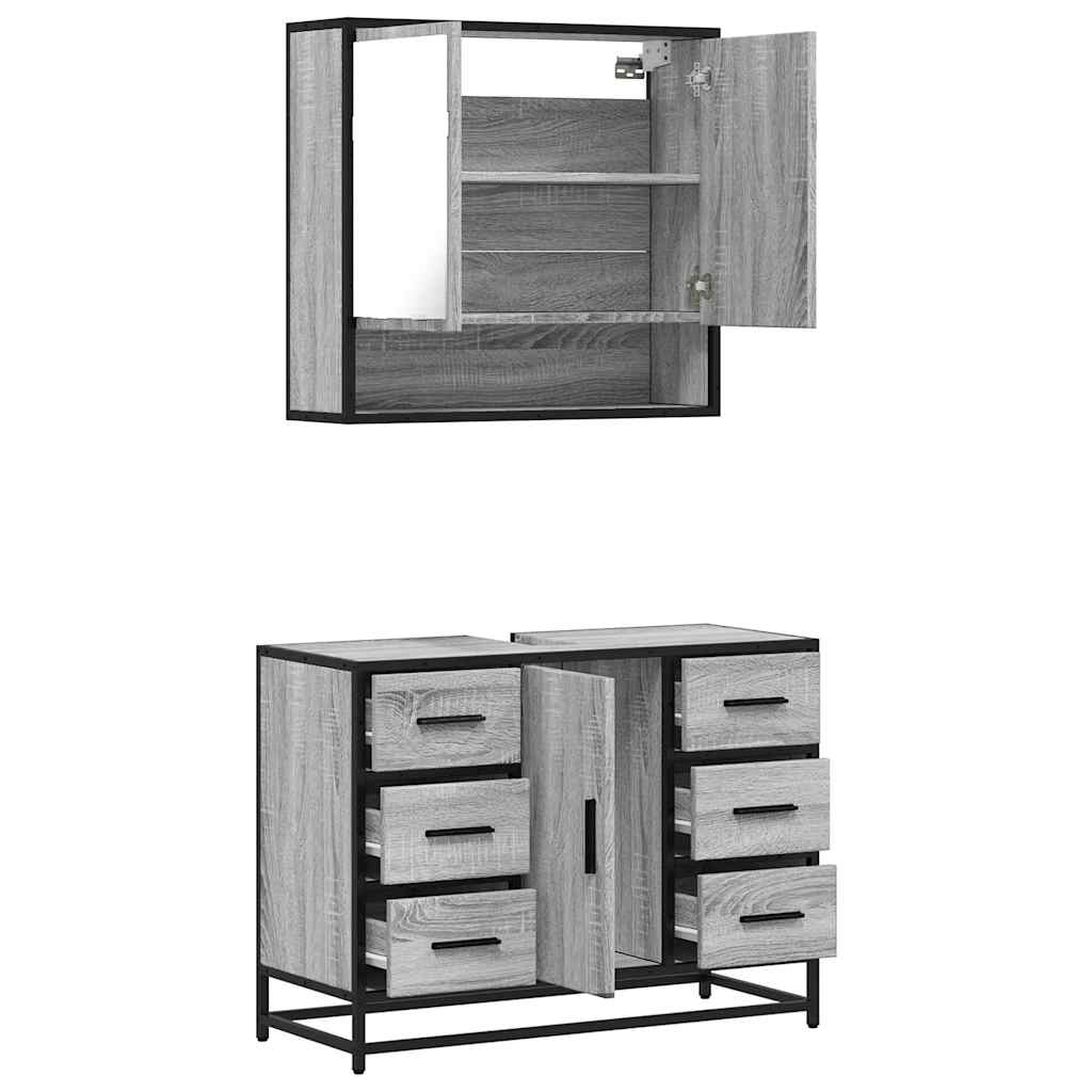 2 Piece Bathroom Furniture Set Grey Sonoma Engineered Wood