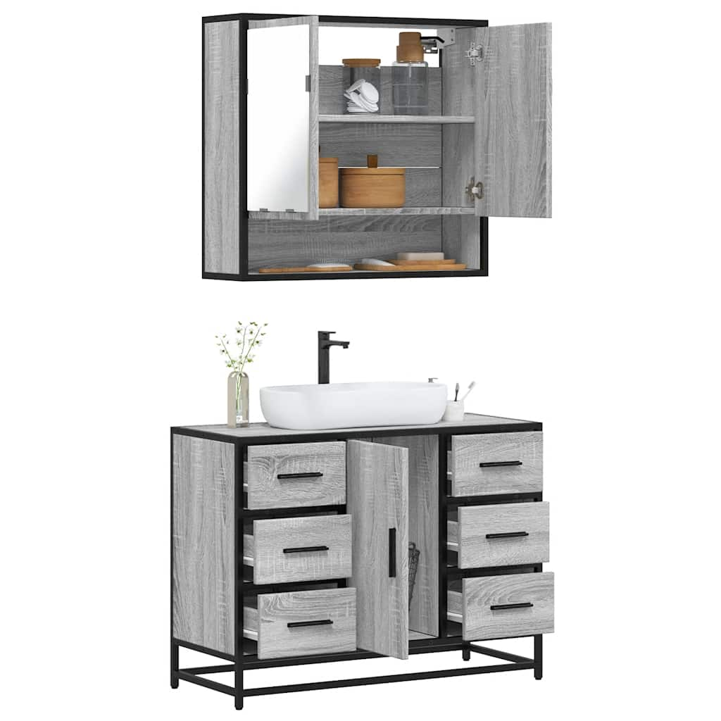 2 Piece Bathroom Furniture Set Grey Sonoma Engineered Wood