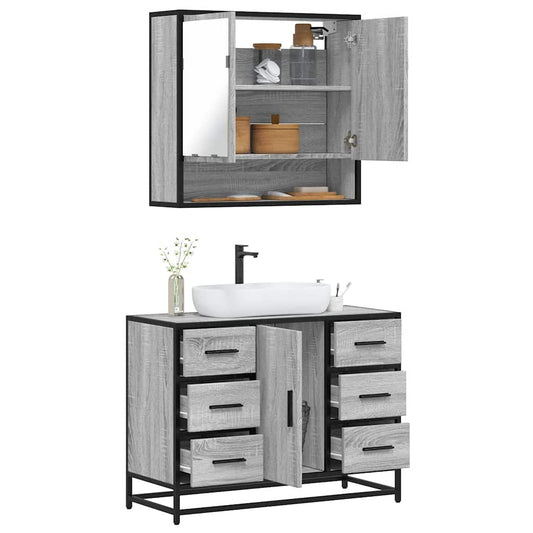 2 Piece Bathroom Furniture Set Grey Sonoma Engineered Wood