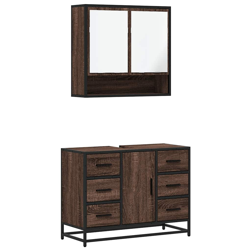 2 Piece Bathroom Furniture Set Brown Oak Engineered Wood