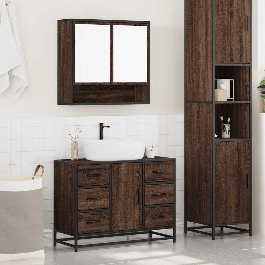 2 Piece Bathroom Furniture Set Brown Oak Engineered Wood