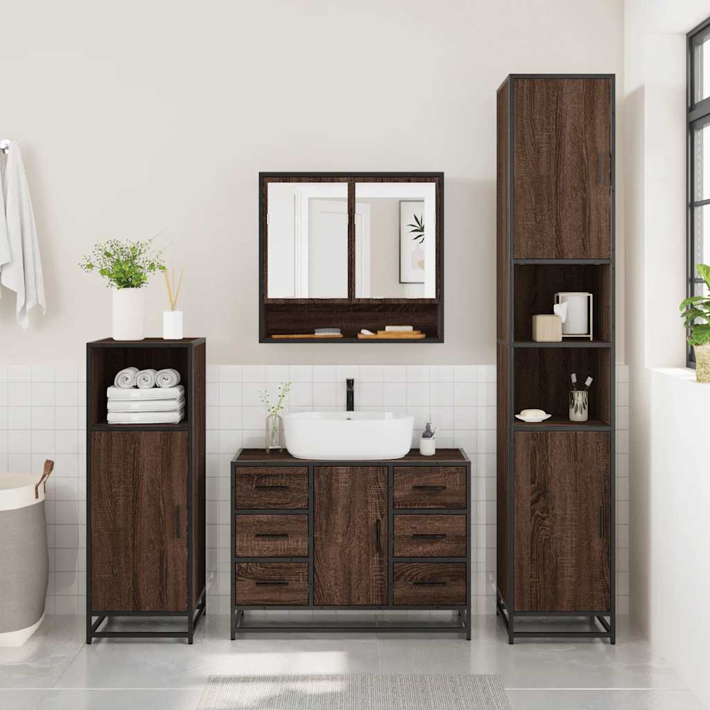 2 Piece Bathroom Furniture Set Brown Oak Engineered Wood