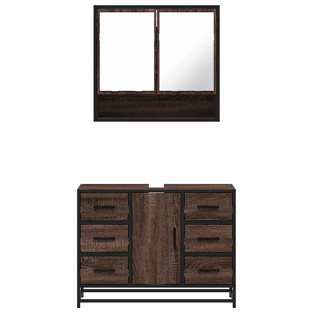 2 Piece Bathroom Furniture Set Brown Oak Engineered Wood