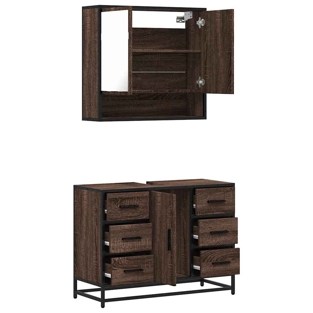 2 Piece Bathroom Furniture Set Brown Oak Engineered Wood