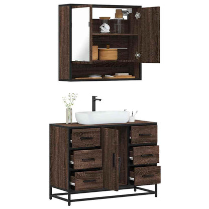 2 Piece Bathroom Furniture Set Brown Oak Engineered Wood