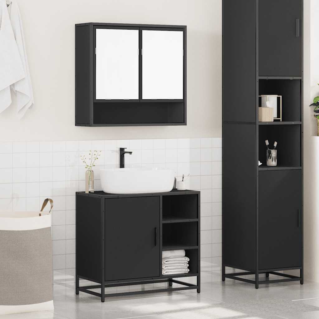 2 Piece Bathroom Furniture Set Black Engineered Wood