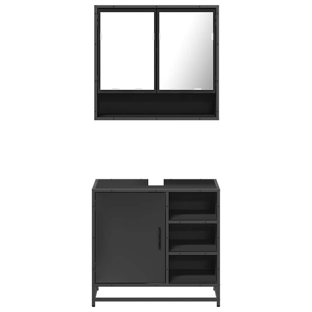 2 Piece Bathroom Furniture Set Black Engineered Wood