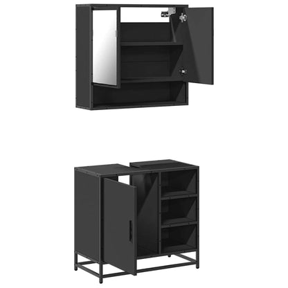 2 Piece Bathroom Furniture Set Black Engineered Wood