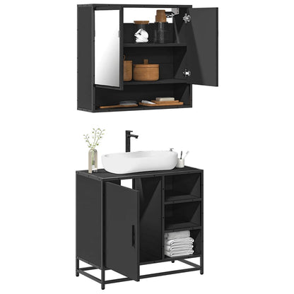 2 Piece Bathroom Furniture Set Black Engineered Wood