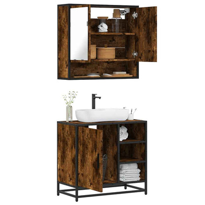 2 Piece Bathroom Furniture Set Smoked Oak Engineered Wood