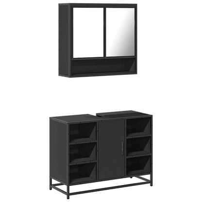 2 Piece Bathroom Furniture Set Black Engineered Wood