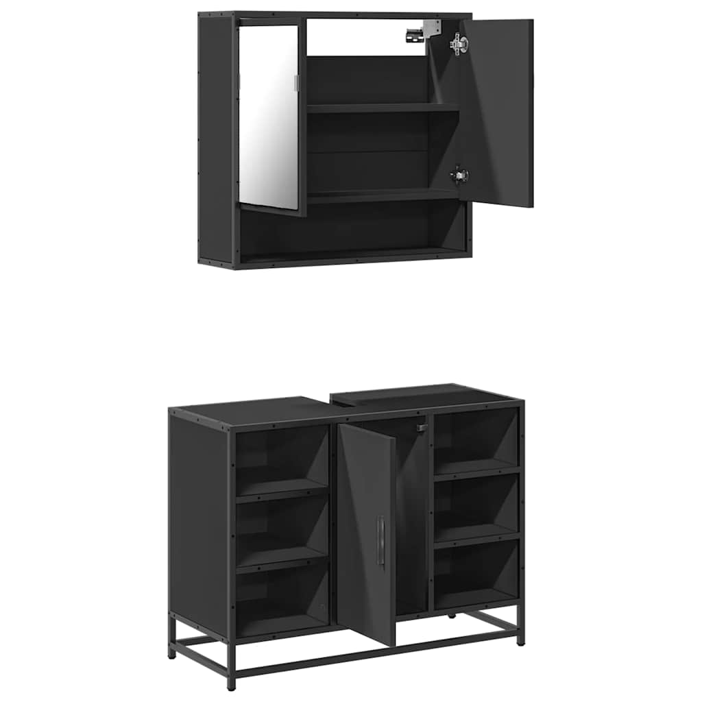 2 Piece Bathroom Furniture Set Black Engineered Wood