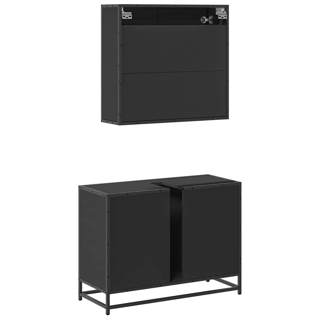 2 Piece Bathroom Furniture Set Black Engineered Wood