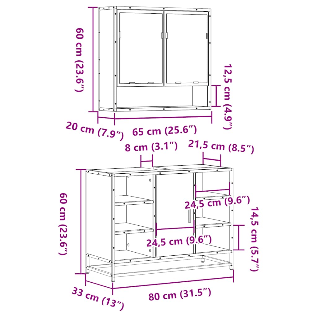 2 Piece Bathroom Furniture Set Black Engineered Wood