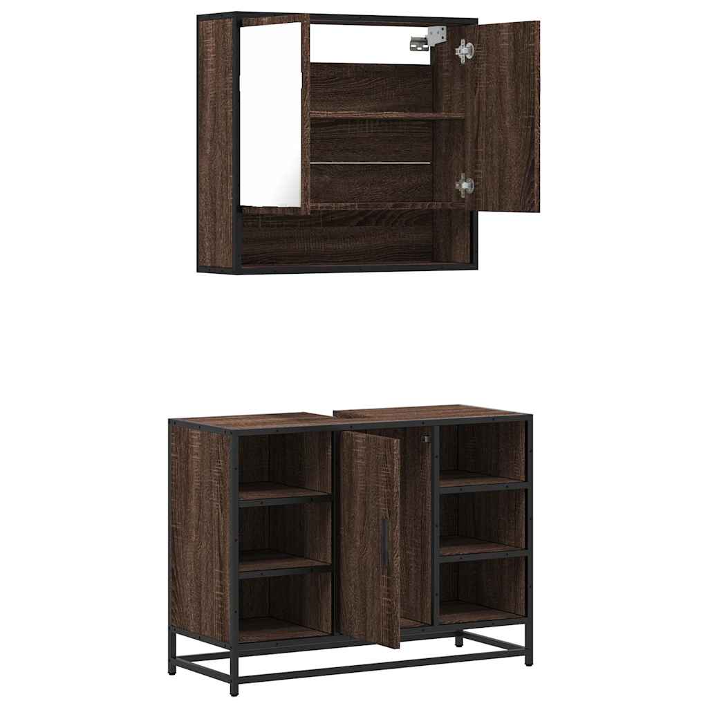 2 Piece Bathroom Furniture Set Brown Oak Engineered Wood