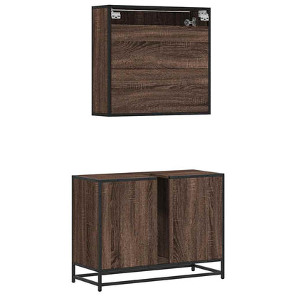 2 Piece Bathroom Furniture Set Brown Oak Engineered Wood