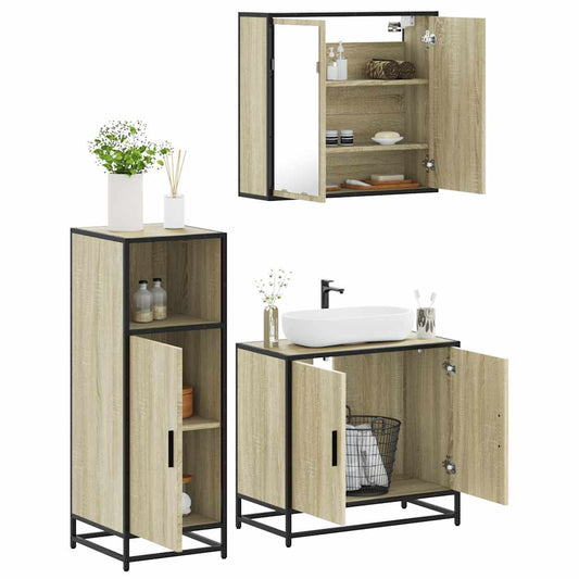 3 Piece Bathroom Furniture Set Sonoma Oak Engineered Wood