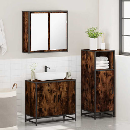 3 Piece Bathroom Furniture Set Smoked Oak Engineered Wood