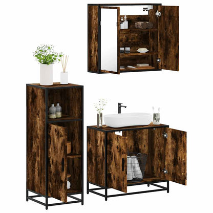 3 Piece Bathroom Furniture Set Smoked Oak Engineered Wood