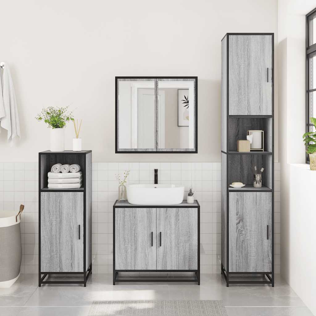 3 Piece Bathroom Furniture Set Grey Sonoma Engineered Wood