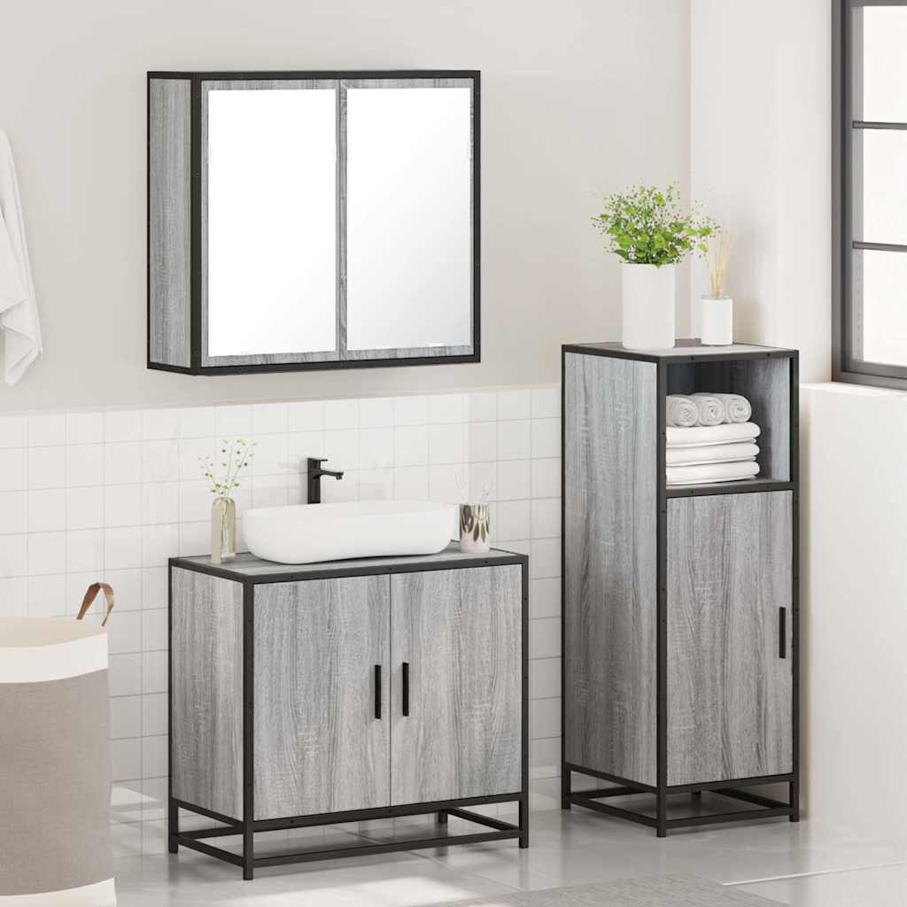 3 Piece Bathroom Furniture Set Grey Sonoma Engineered Wood