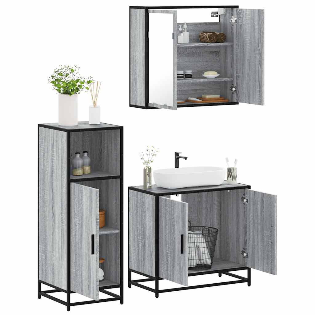 3 Piece Bathroom Furniture Set Grey Sonoma Engineered Wood