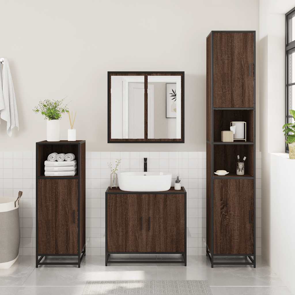 3 Piece Bathroom Furniture Set Brown Oak Engineered Wood