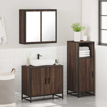 3 Piece Bathroom Furniture Set Brown Oak Engineered Wood