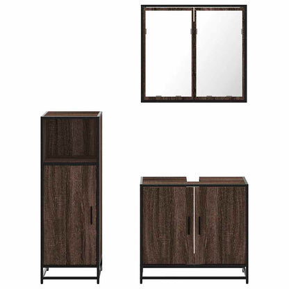 3 Piece Bathroom Furniture Set Brown Oak Engineered Wood