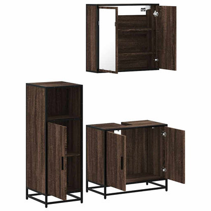 3 Piece Bathroom Furniture Set Brown Oak Engineered Wood