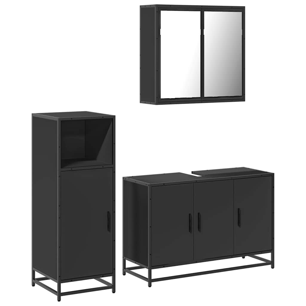 3 Piece Bathroom Furniture Set Black Engineered Wood